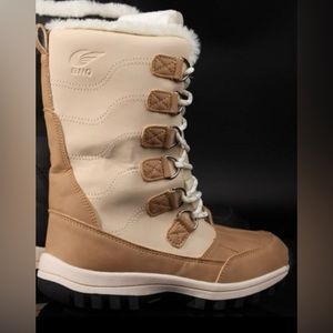 BNQ TAN with WHITE FAUX FUR DUCK NON SLIP, WATERPROOF WINTER WARM mid-calf New